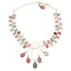 Vintage 18K Gold Multi-Color Crystal Beads Necklace