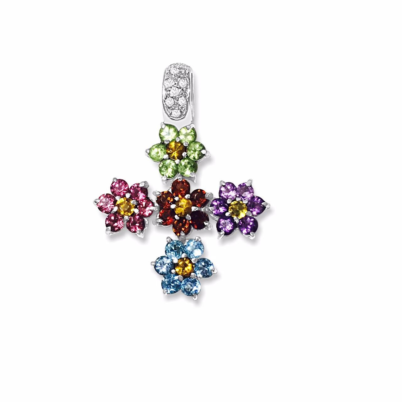 18k white gold. 1/4 carat diamonds. Rainbow color cross. Extremely gorgeous and one of a kind.