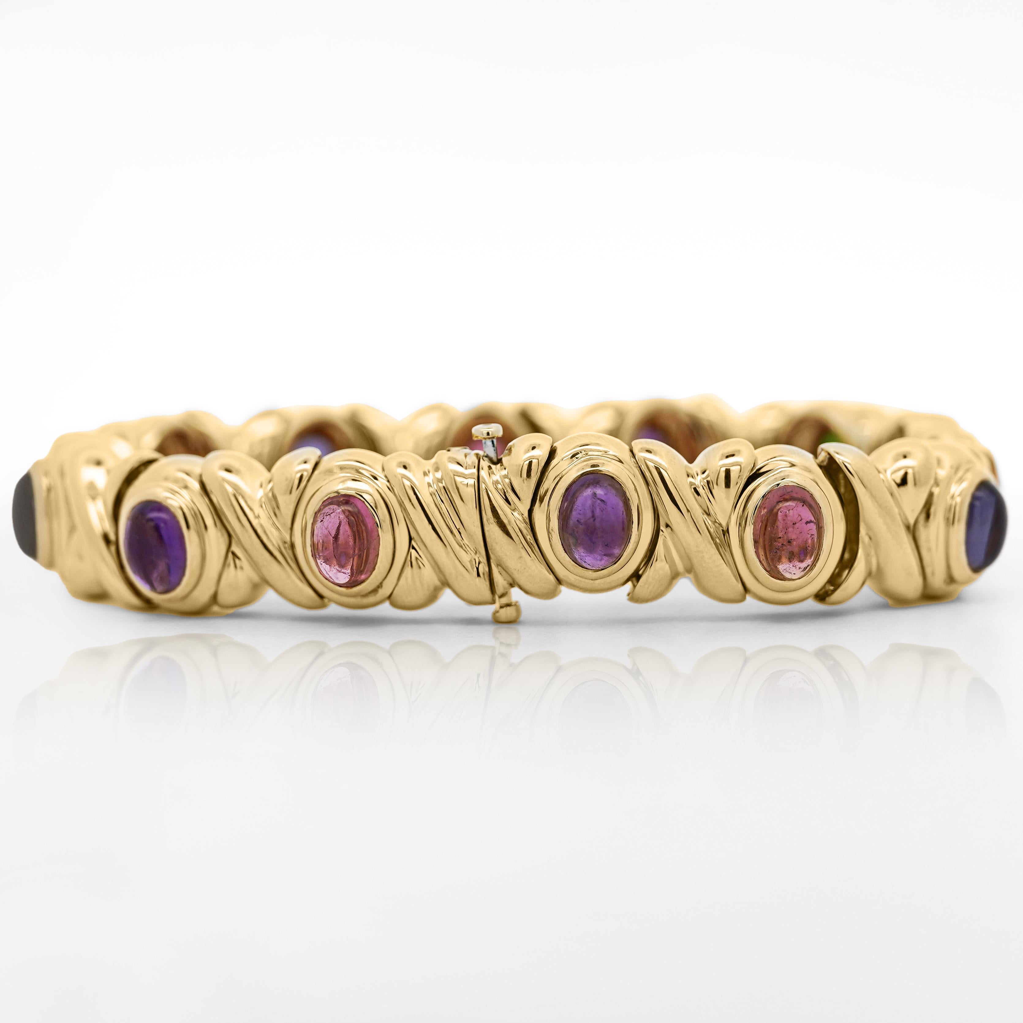 Taille cabochon Bracelet X en or 18K avec pierres précieuses Vintage Estate en vente