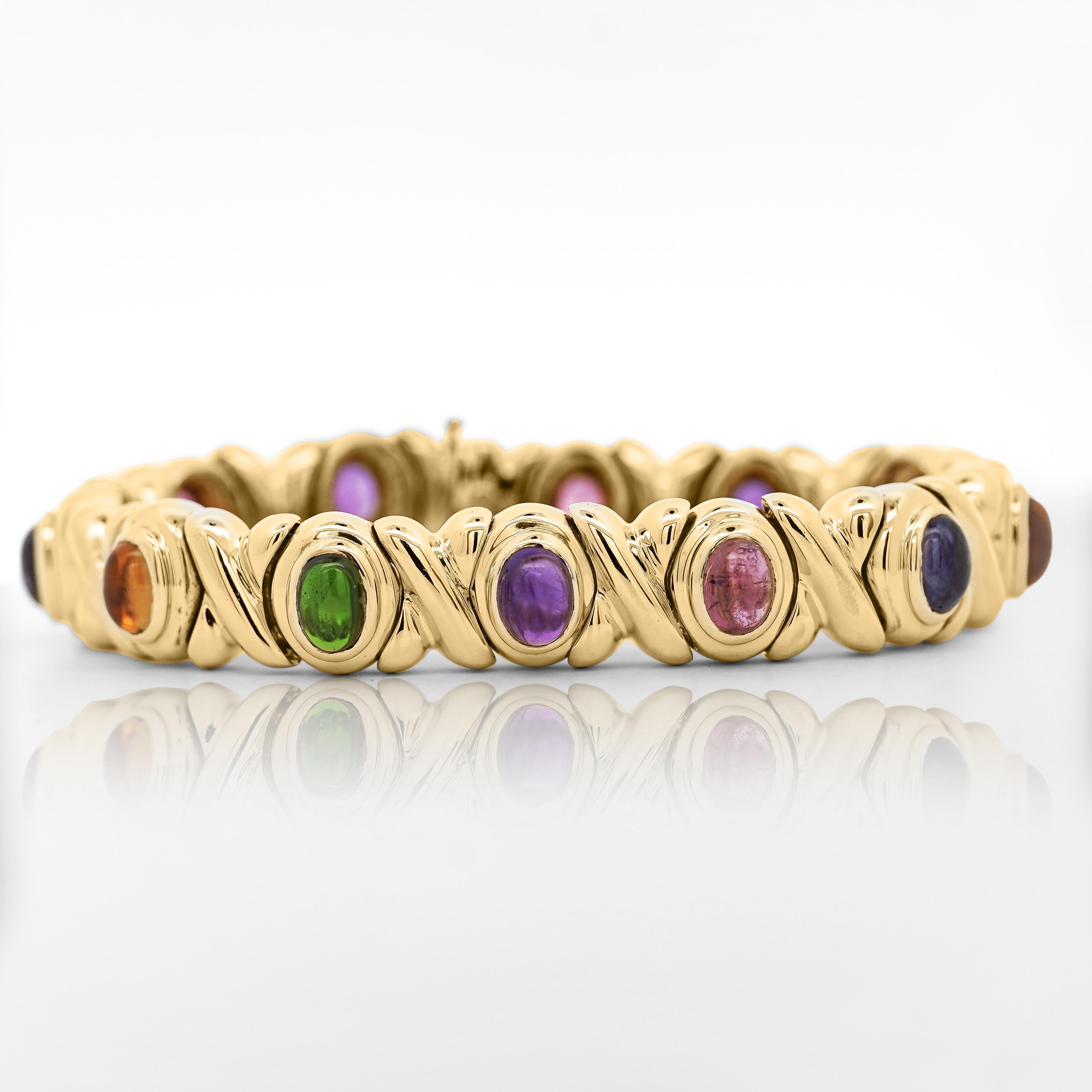 Bracelet X en or 18K avec pierres précieuses Vintage Estate Excellent état - En vente à Miami, FL
