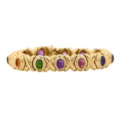 18K Gold Multi Farbe Edelstein Vintage Estate X Lünette Armband