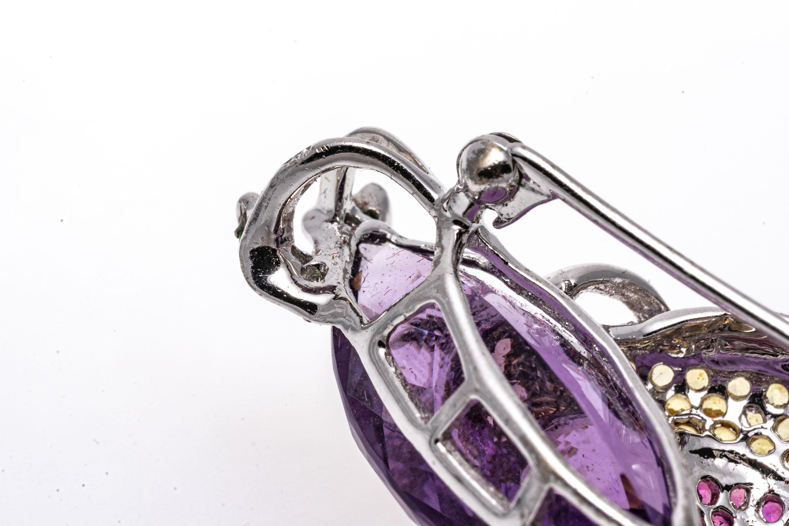 18k Gold Multi Color Sapphire and Diamond Bird of Paradise Brooch and Pendant In Good Condition For Sale In Fairfield, CT