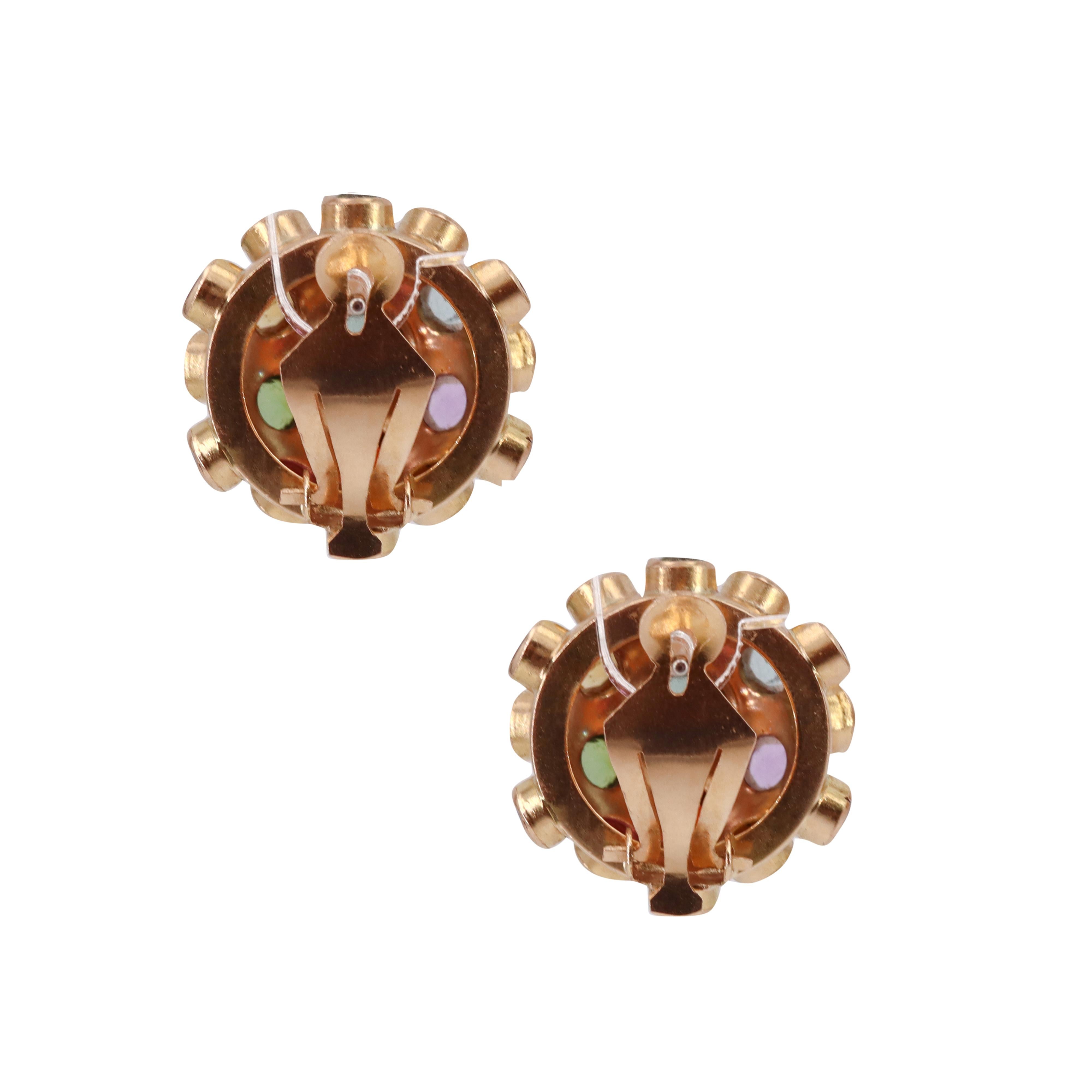 Modernist 18k Gold Multi Gemstones Sputnik Set For Sale