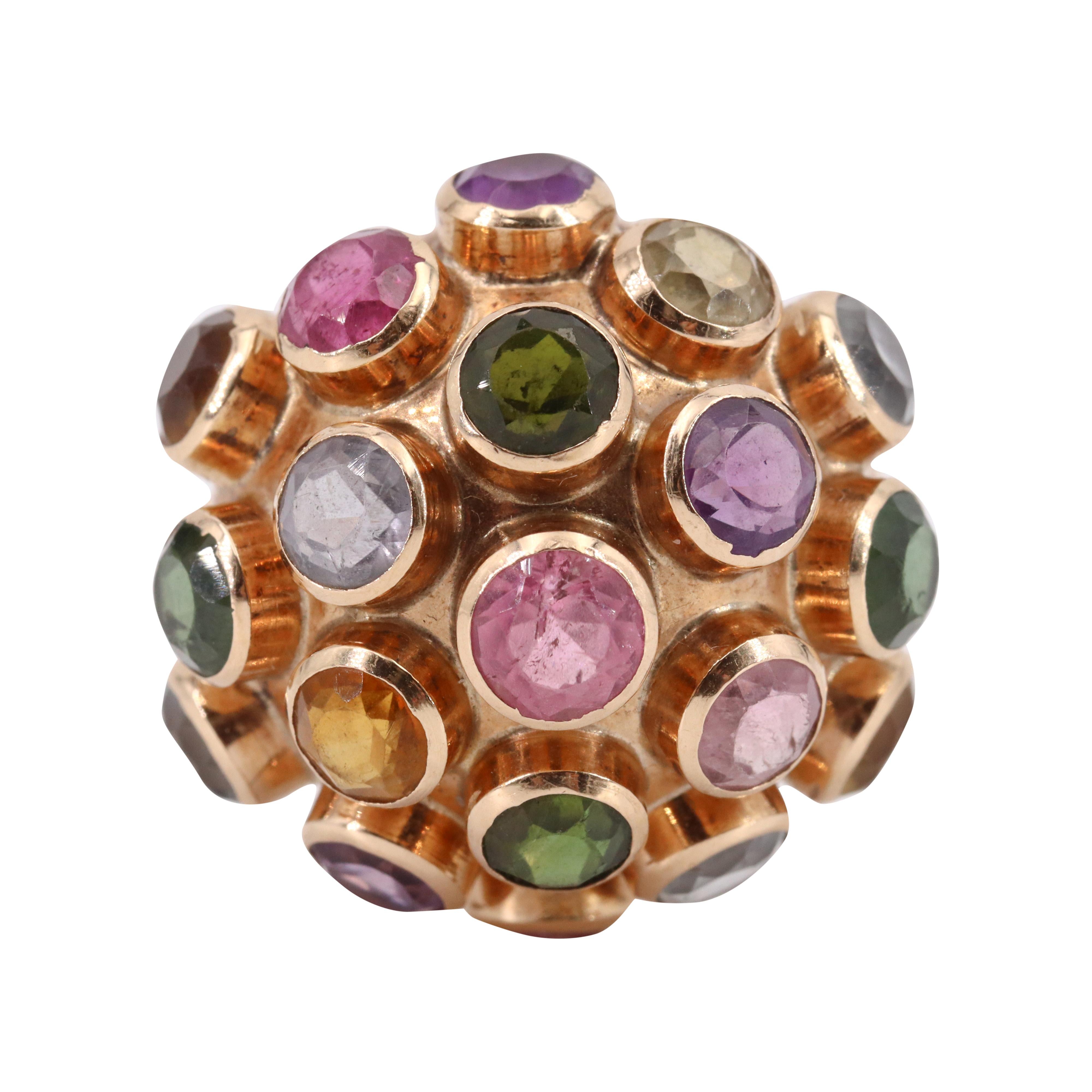 Round Cut 18k Gold Multi Gemstones Sputnik Set For Sale