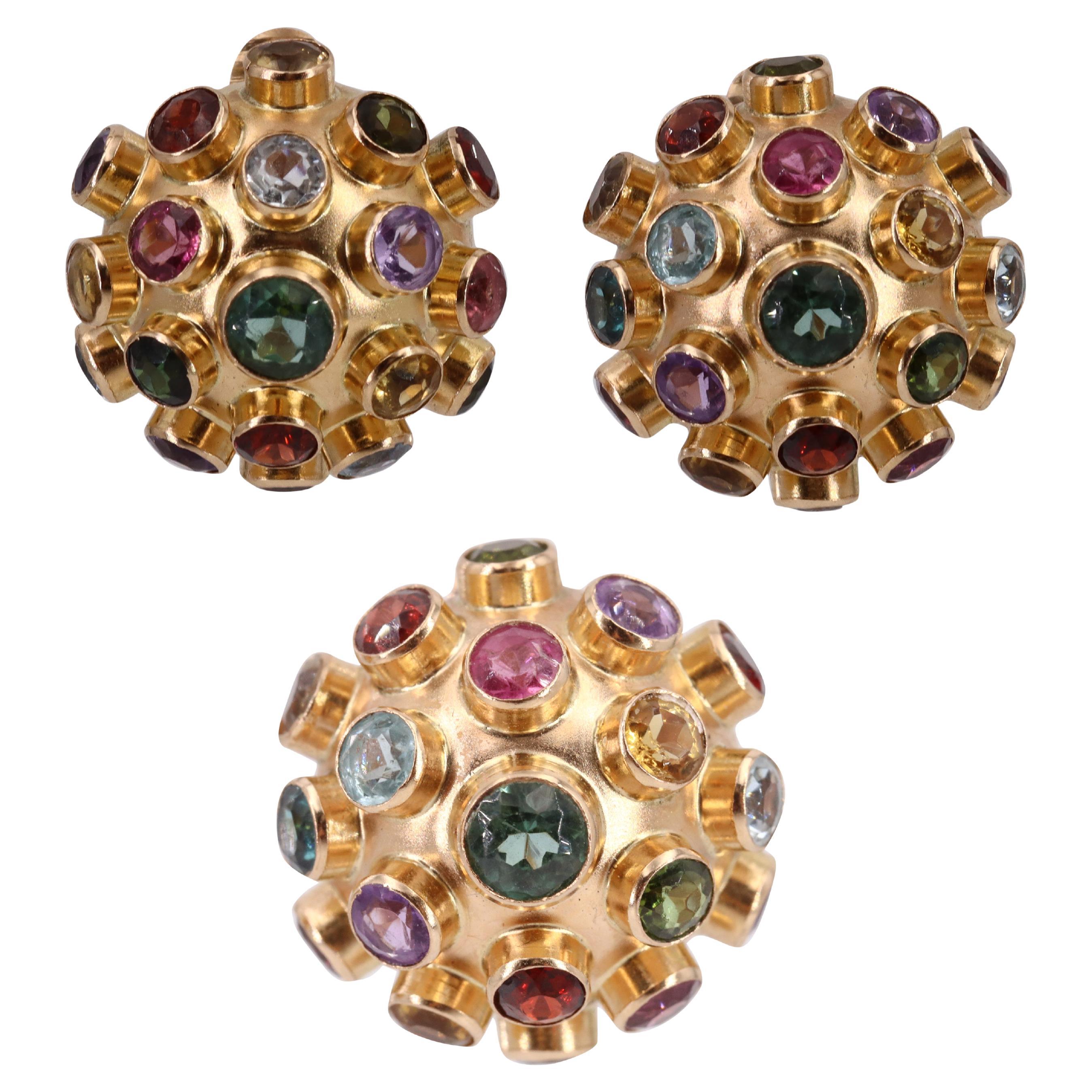 18k Gold Multi Gemstones Sputnik Set