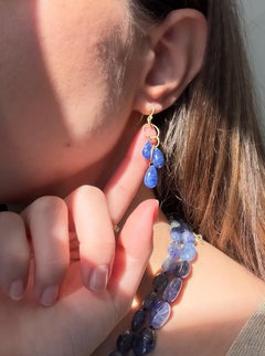 18K Gold Multi-Loop Light Umba Sapphire Briolette Earrings