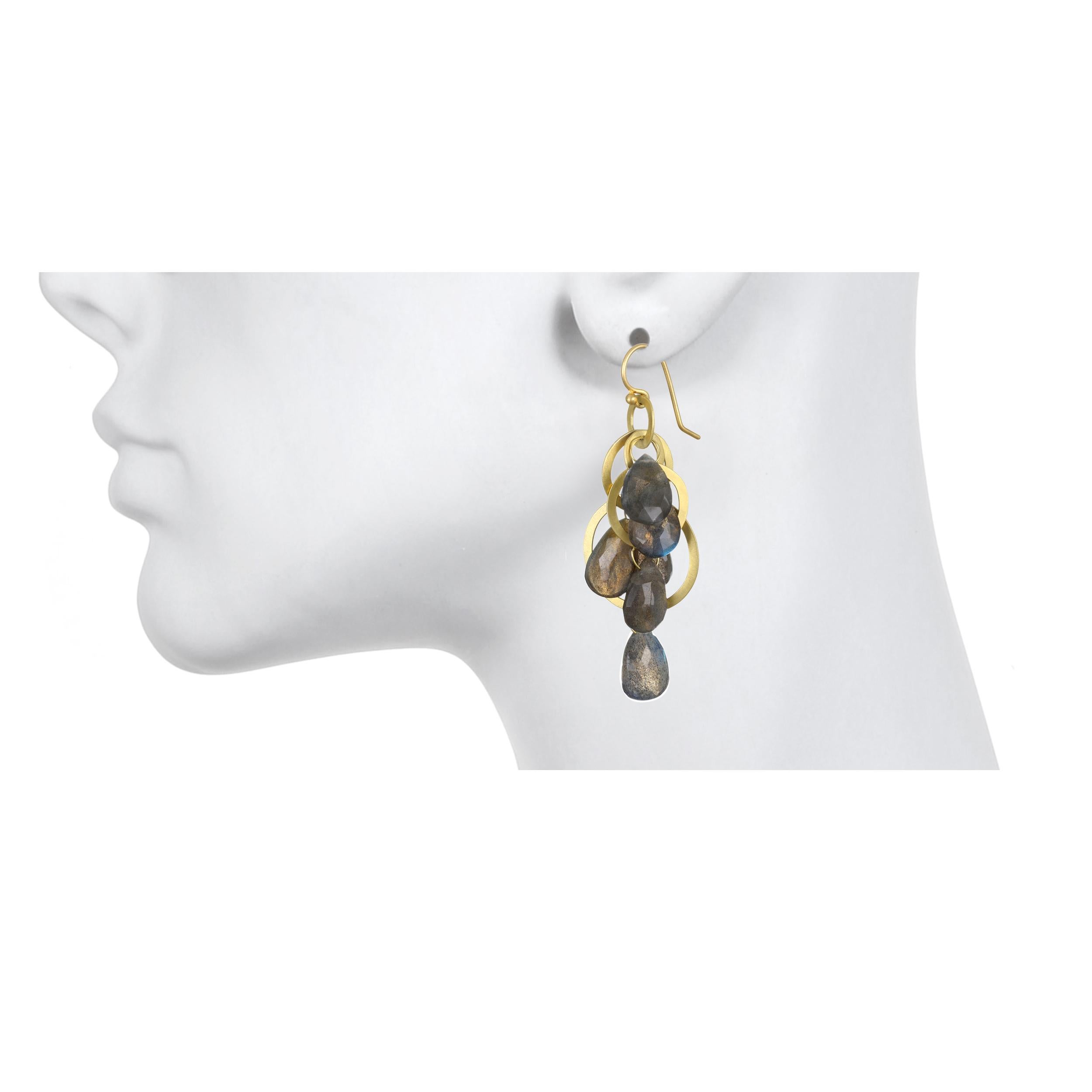 Faye Kim designed these beautiful cascading Multi-Loop Light Umba Sapphire Briolette Earrings, which are overflowing with dark blue hues. Surprisingly lightweight and sure to make a big splash. 

Length 2.5