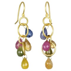 18K Gold Multi-Loop Light Umba Sapphire Briolette Earrings