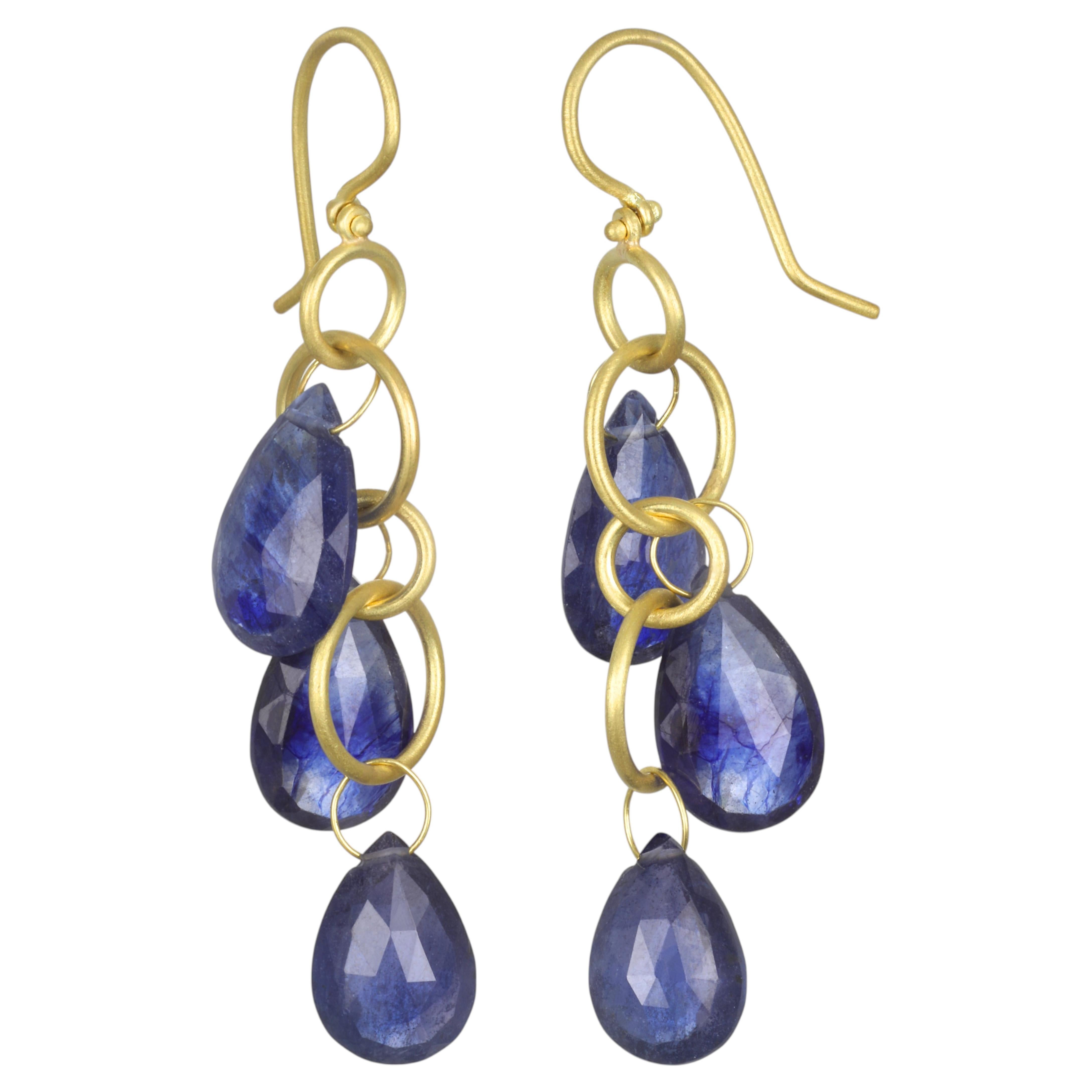 18K Gold Multi-Loop Light Umba Sapphire Briolette Earrings