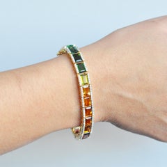 Bracciale tennis in oro 18 carati multicolore 7X5 MM con gemme arcobaleno baguette e diamante