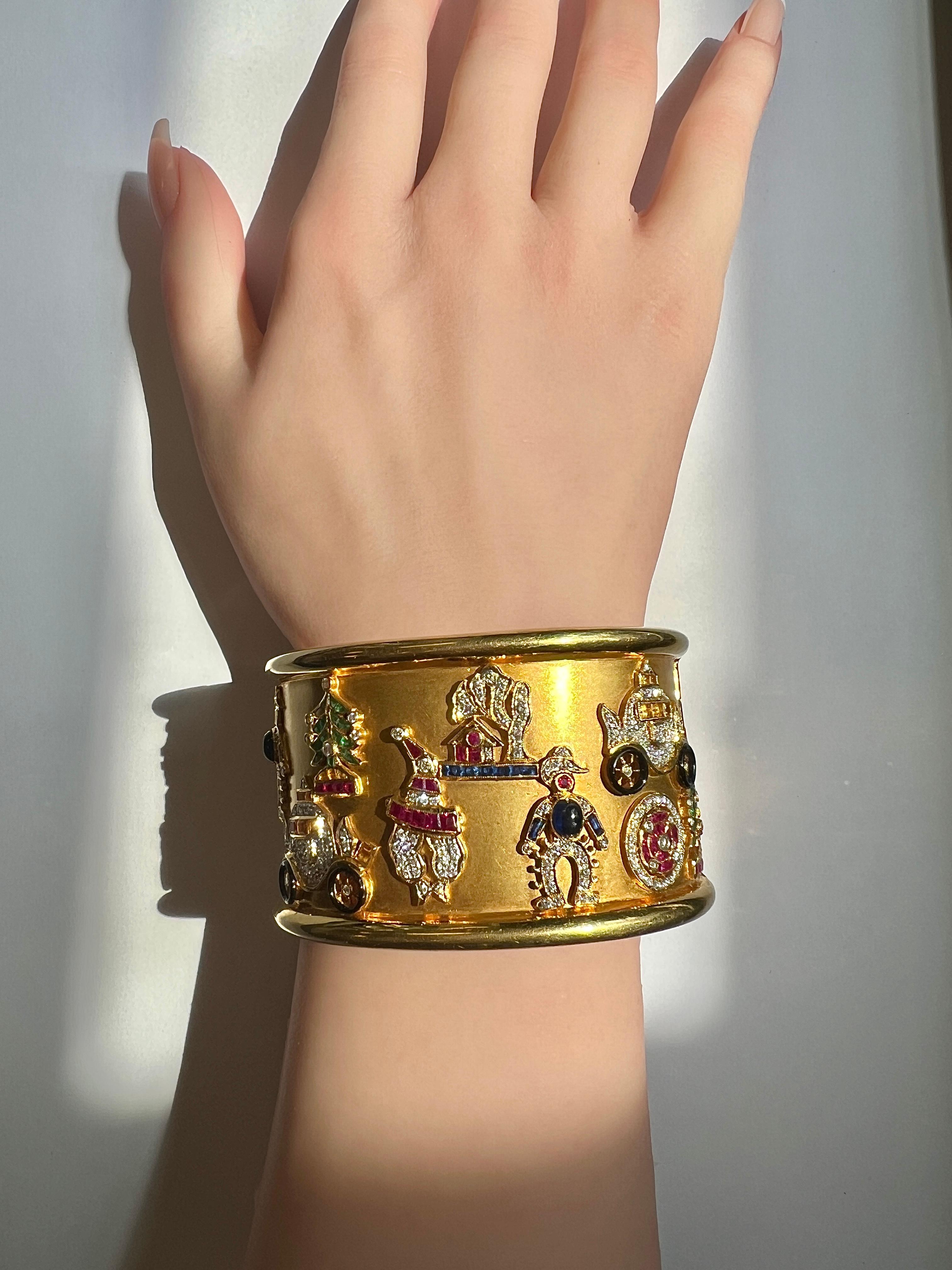18k Gold Multicolor Gemstones Bangle Bracelet In condizioni ottime in vendita a New York, NY