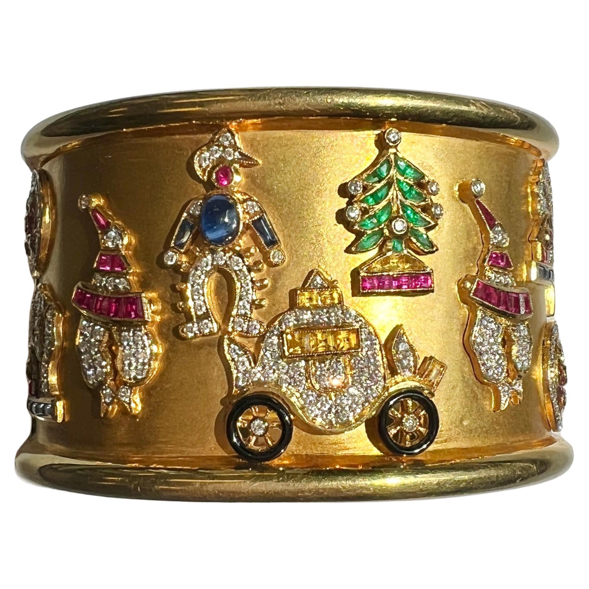 18k Gold Multicolor Gemstones Bangle Bracelet
