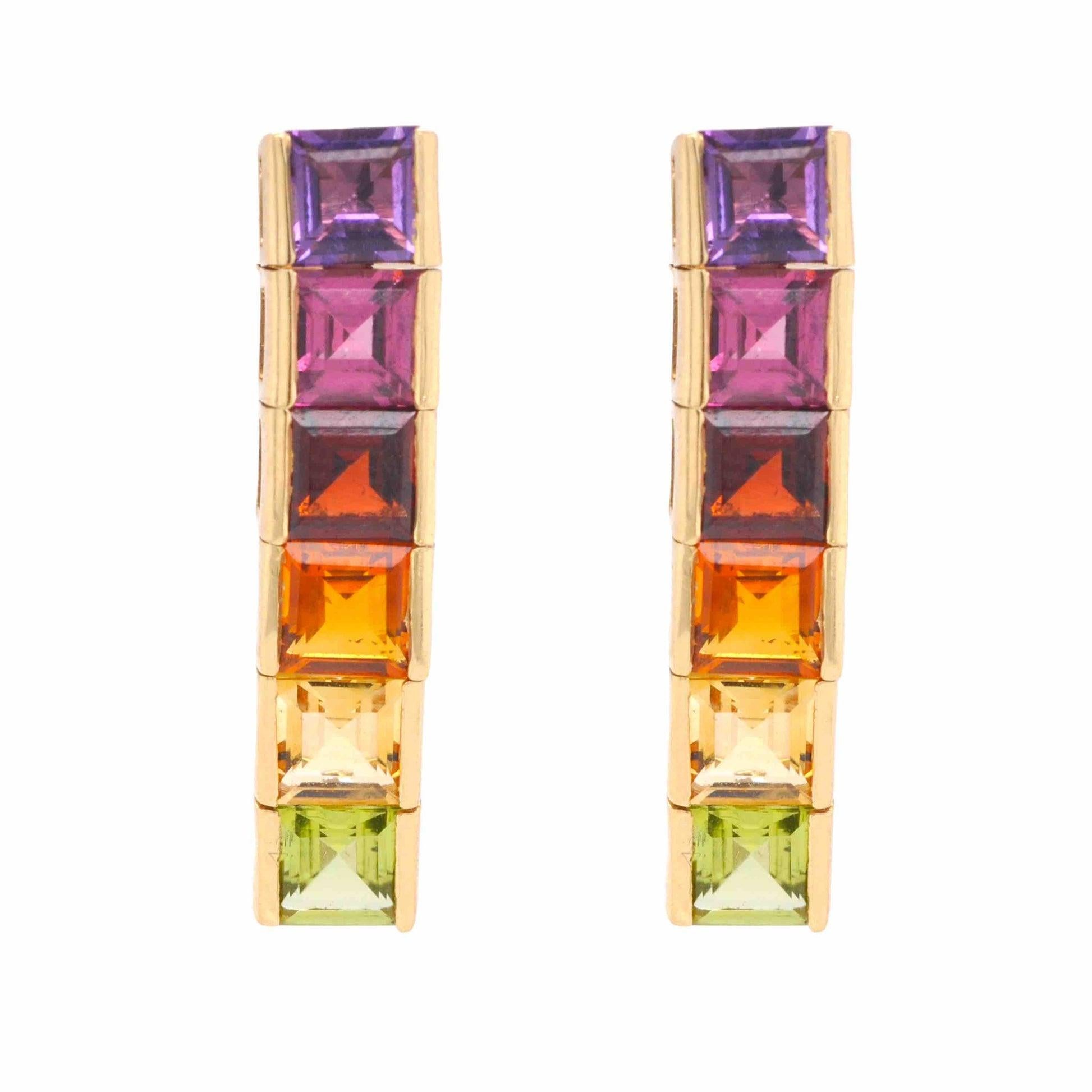 Orecchini a forma di arcobaleno in oro 18K con pietre naturali quadrate da 4 mm. in vendita 3
