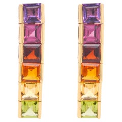 Pendientes de oro de 18 quilates arco iris 4MM cuadrado piedras naturales tenis lineal orgullo