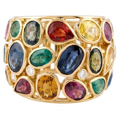 18K Gold Multicolor Tourmaline Diamond Ring