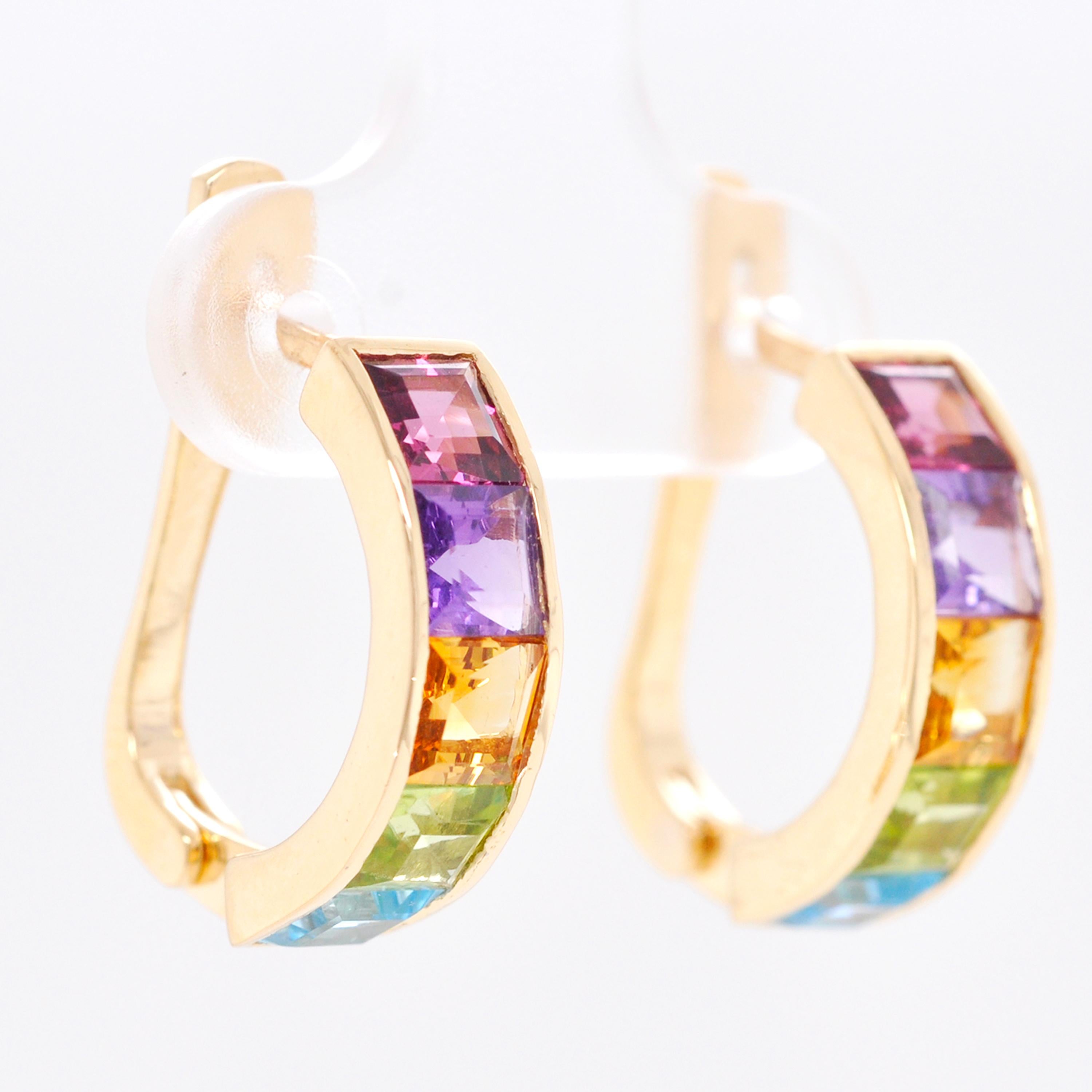 18K Gold Multicolour Linear Rainbow Bar Pendant Necklace Earrings Ring Set For Sale 11