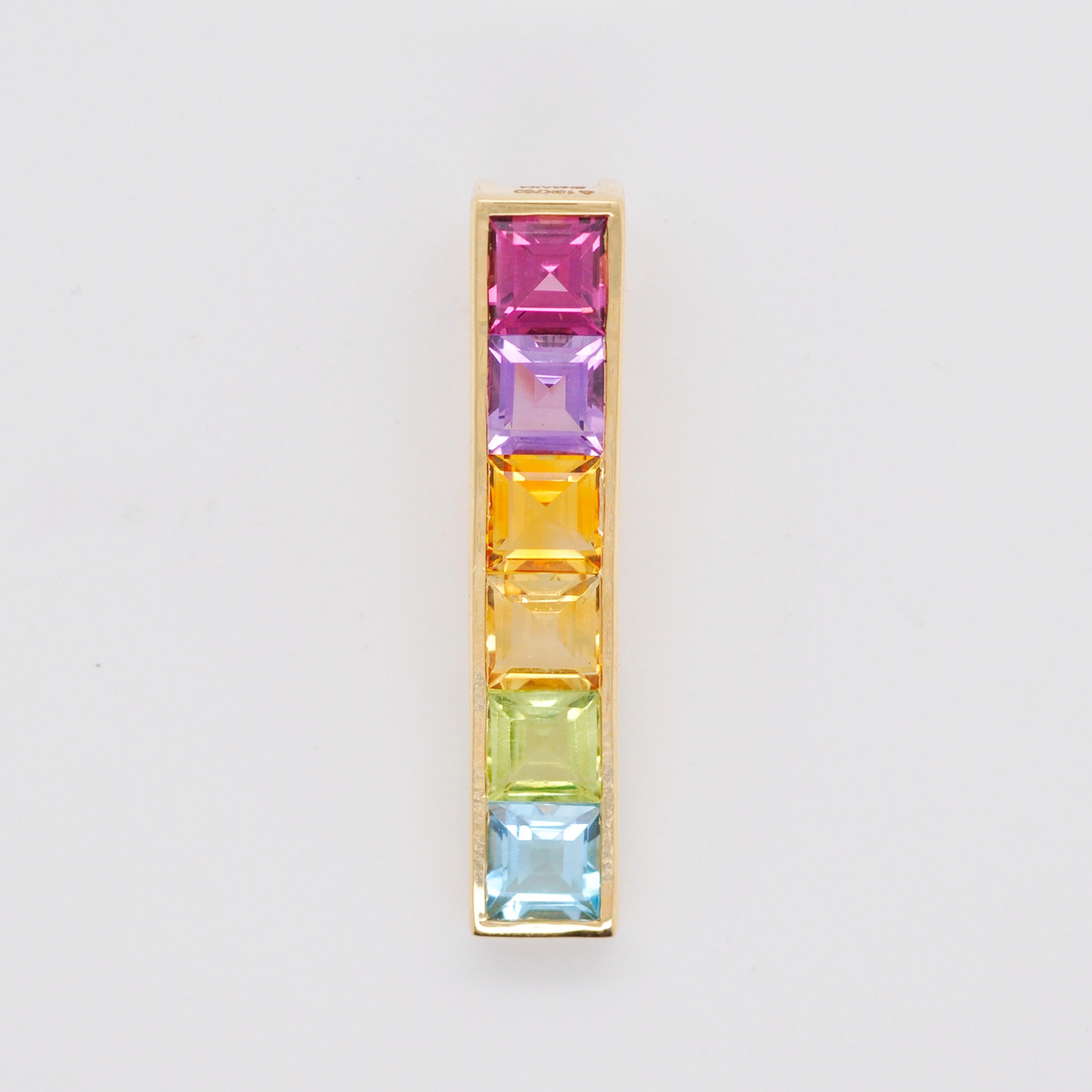 18K Gold Multicolour Linear Rainbow Bar Pendant Necklace Earrings Ring Set For Sale 1
