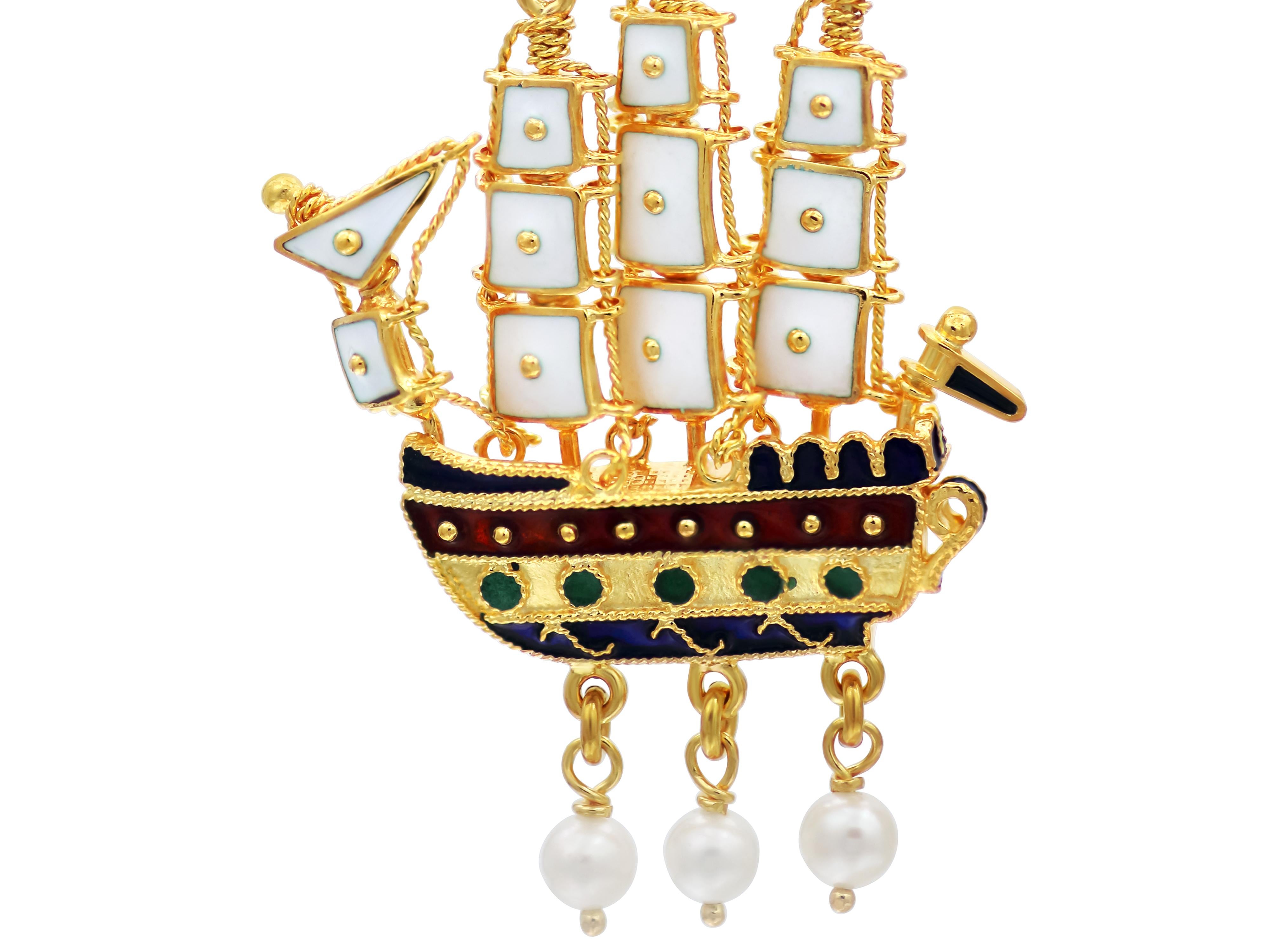 Museums-Replica-Boot-Ohrringe aus 18 Karat Gold mit Emaille (Neugriechisch) im Angebot