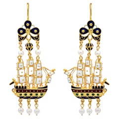 18k Gold Museum Replica Boat Earrings with Enamel