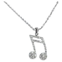 18k White Gold Music Note Charm Necklace Musical Jewelry