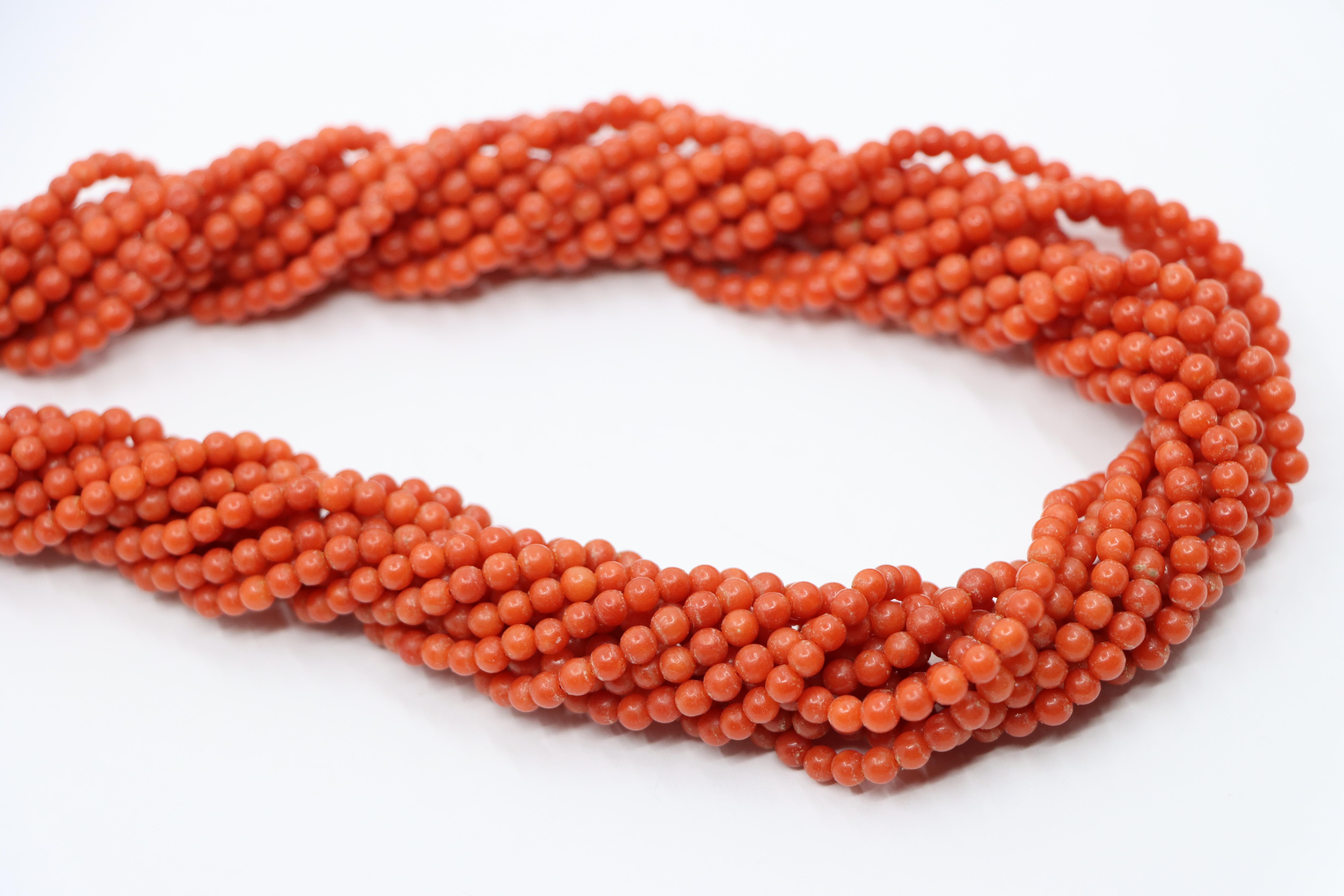 18K Gold Muti-Stands Coral Beads Necklace For Sale 5