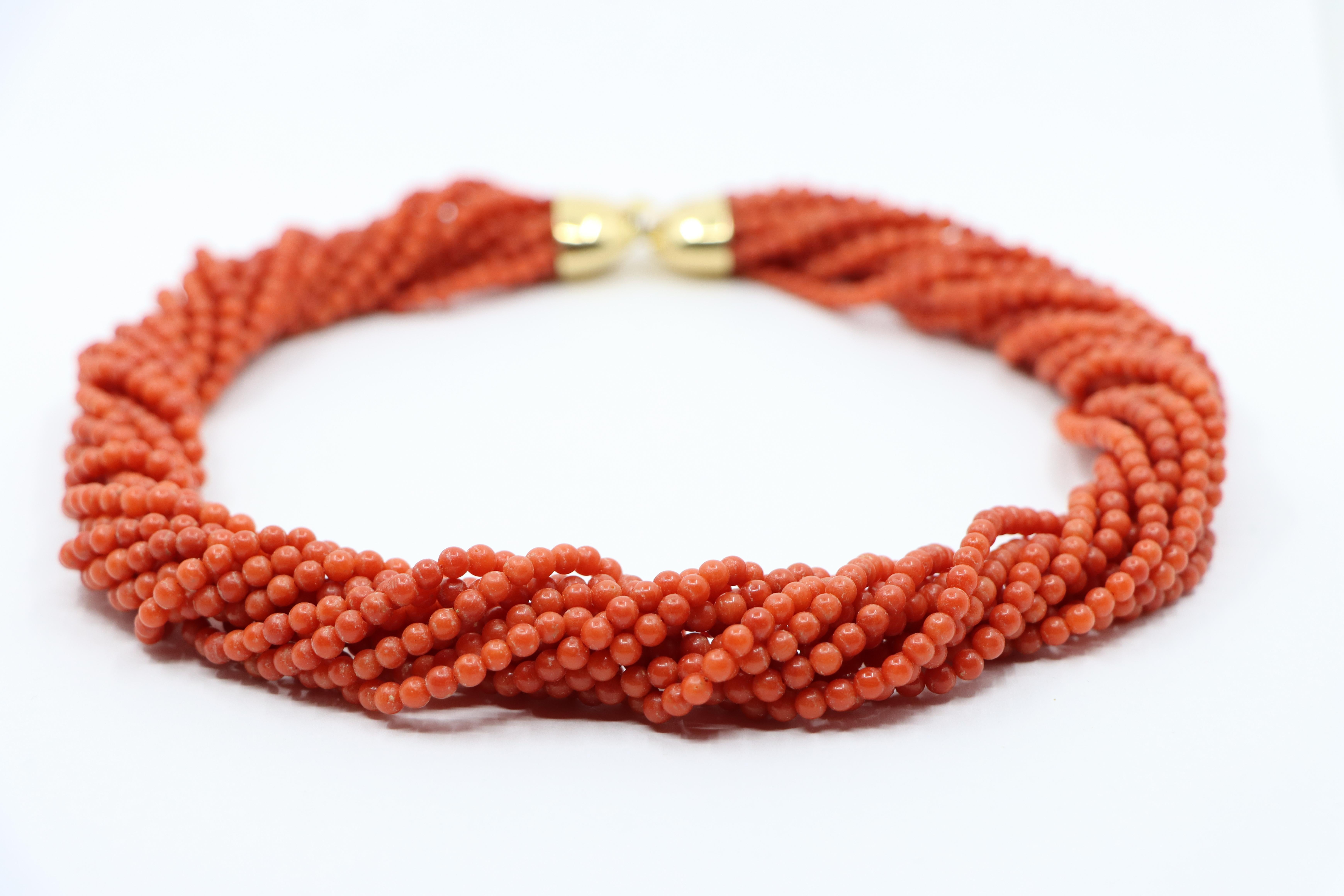 18K Gold Muti-Stands Coral Beads Necklace For Sale 7
