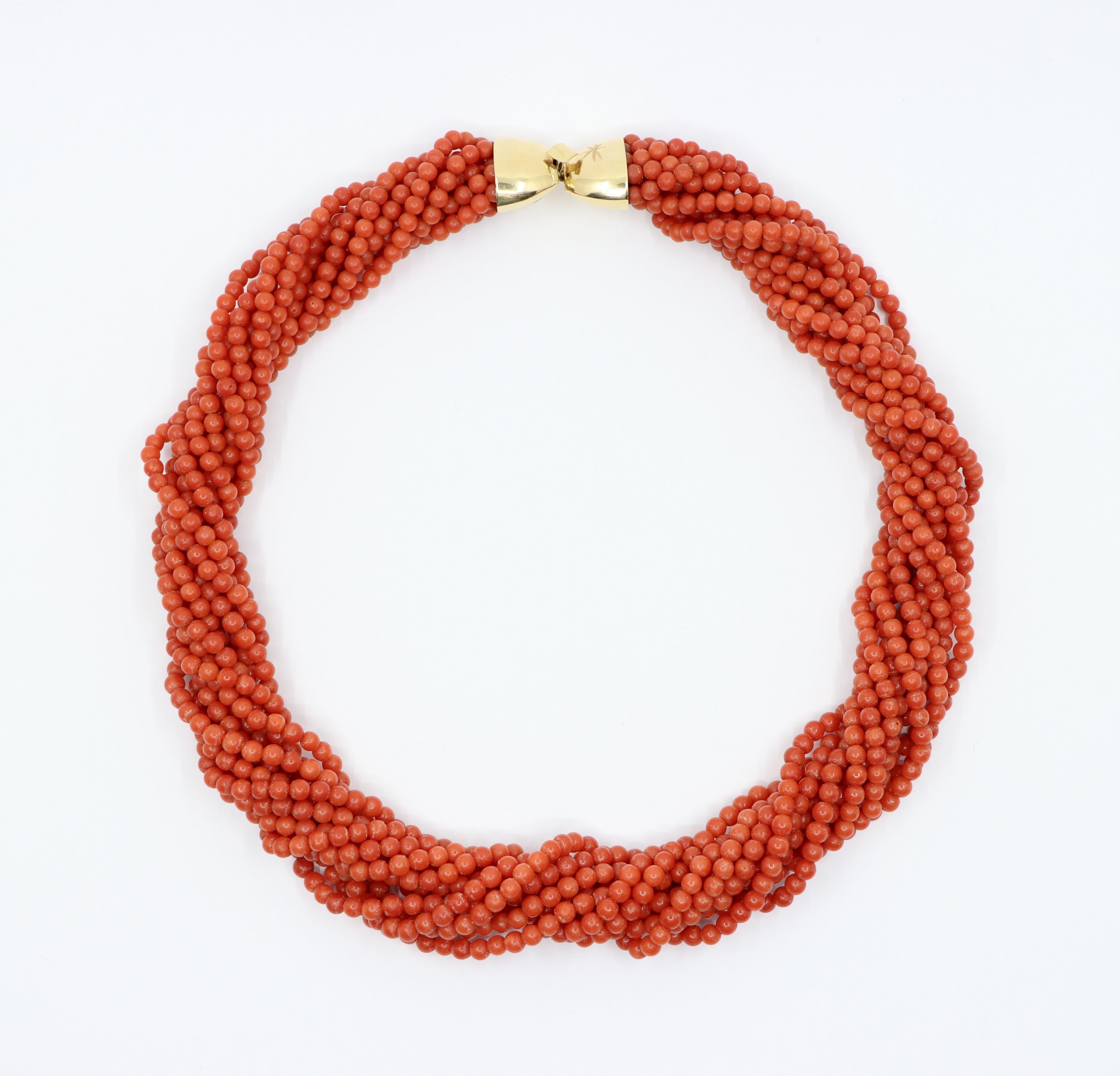 18K Gold Muti-Stands Coral Beads Necklace

Approximate Dimensions:
42.5 cm ( Length) 
1.5 cm (Width) 
96.5 grams in weight.