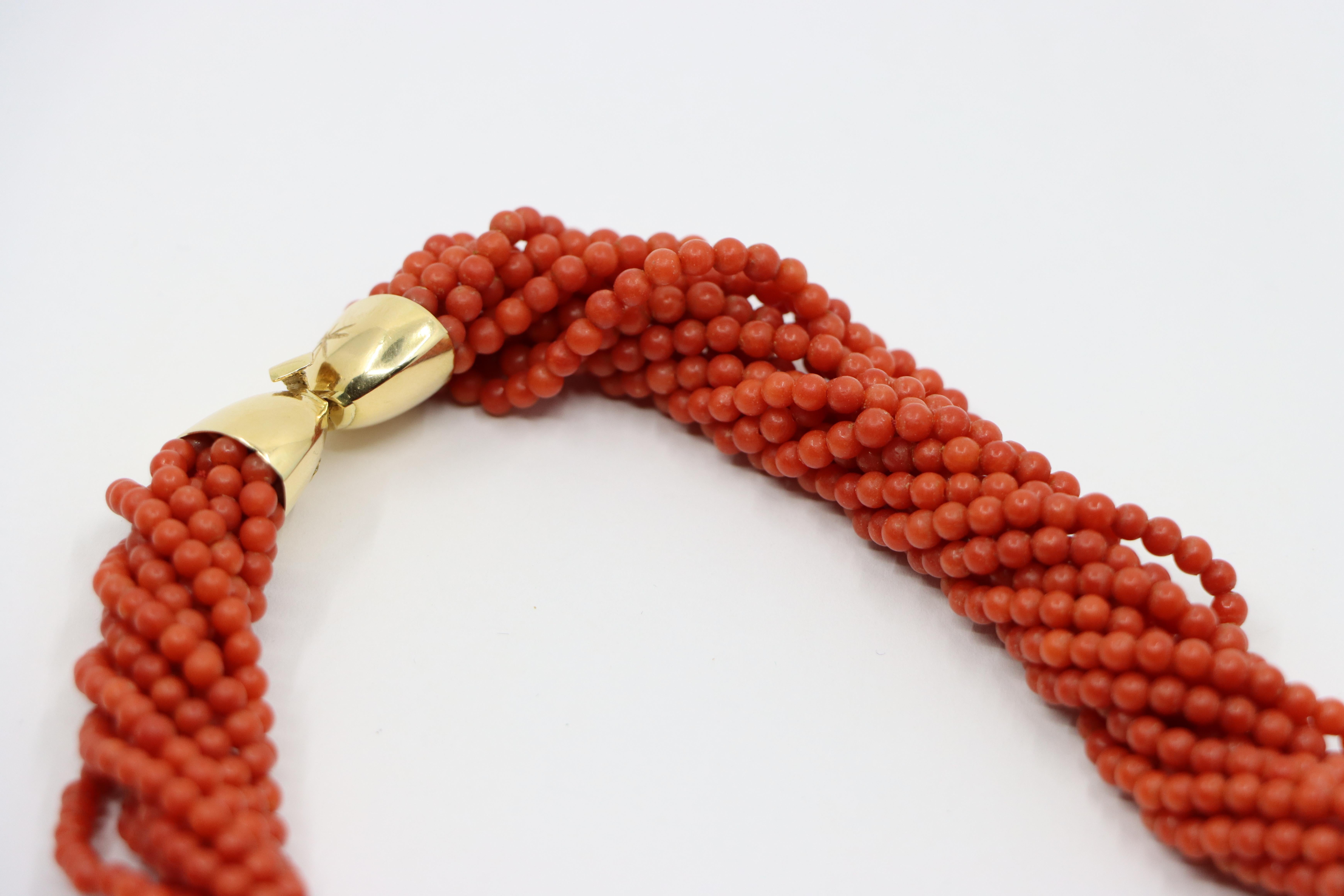 18K Gold Muti-Stands Coral Beads Necklace For Sale 1