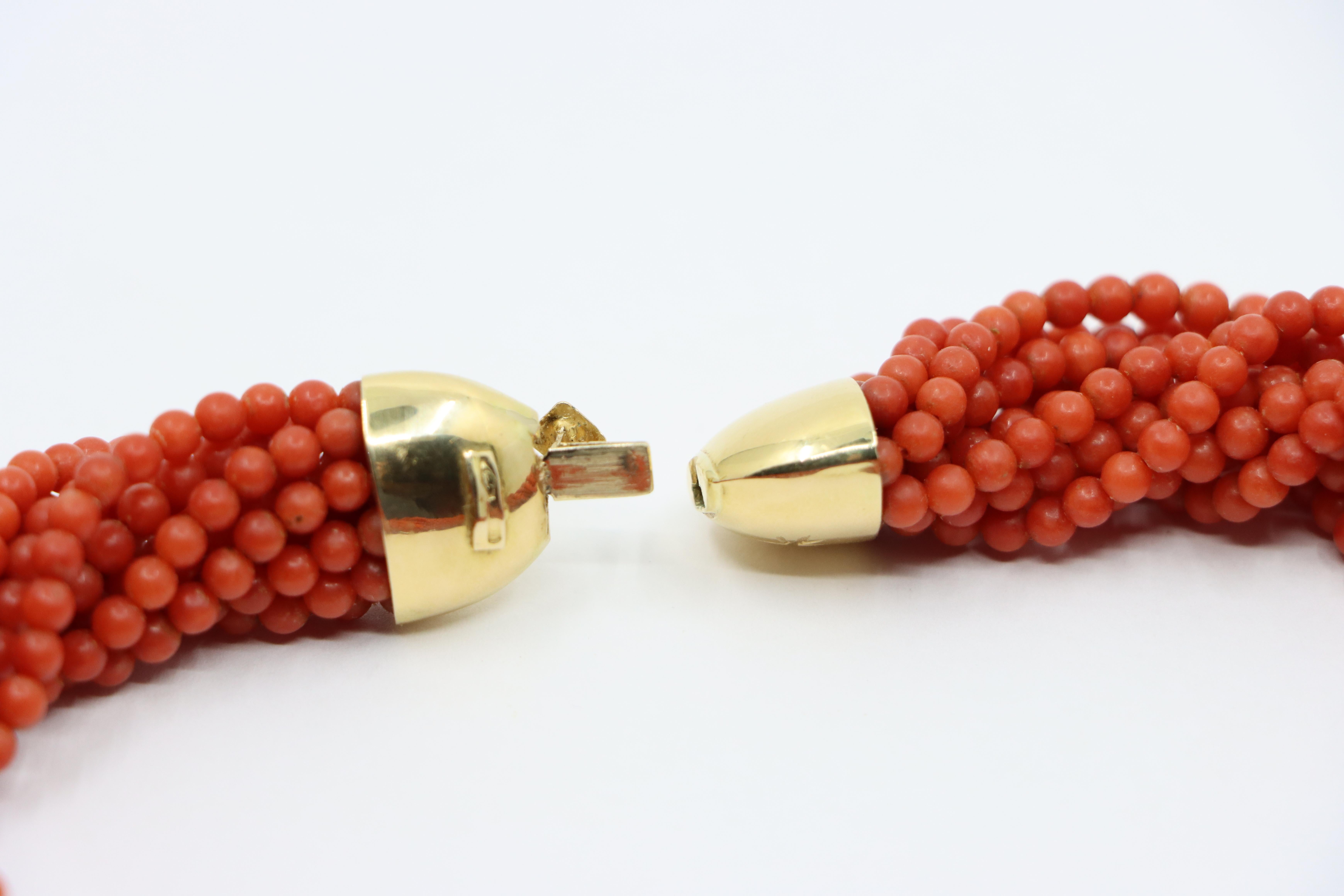18K Gold Muti-Stands Coral Beads Necklace For Sale 2