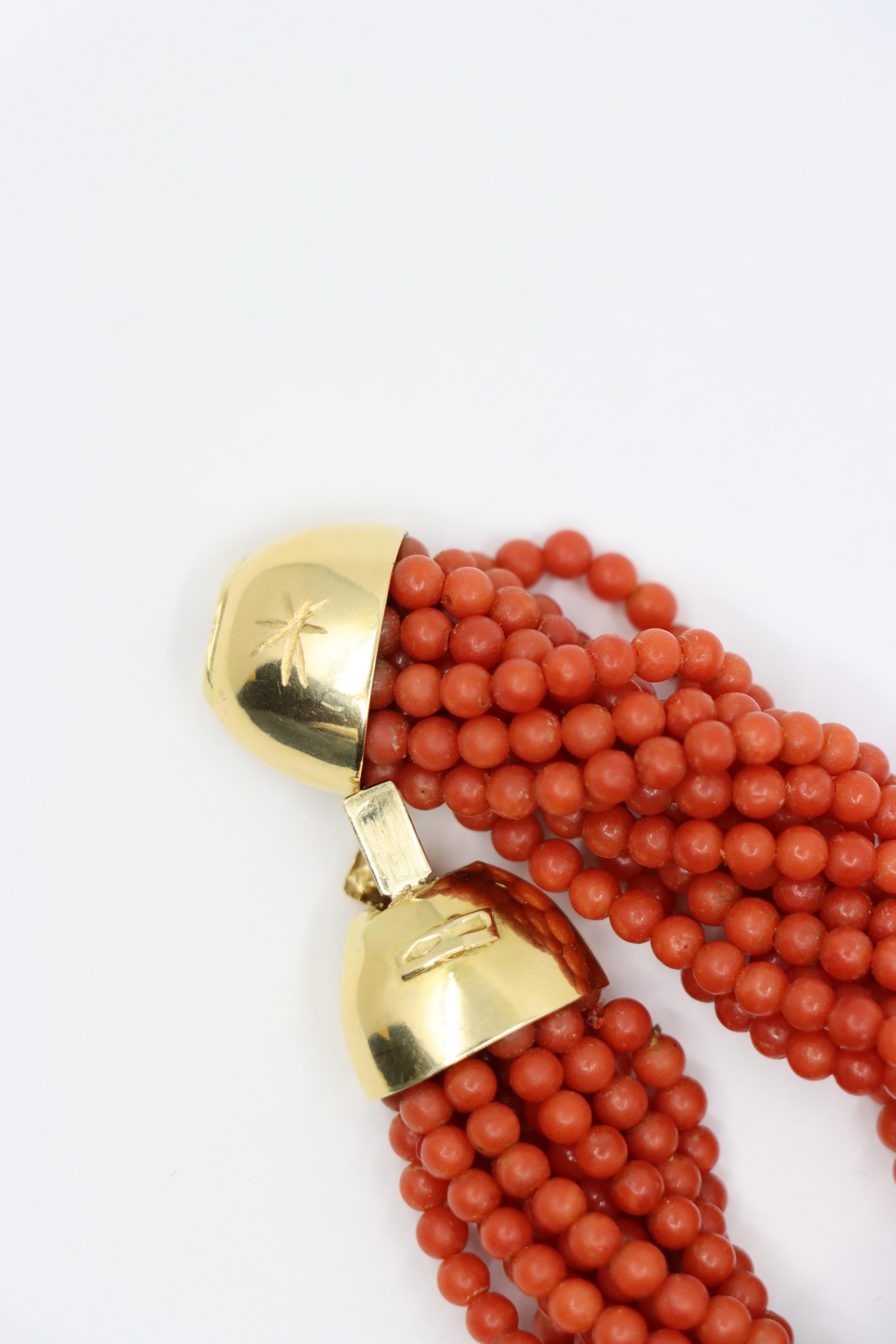 18K Gold Muti-Stands Coral Beads Necklace For Sale 3