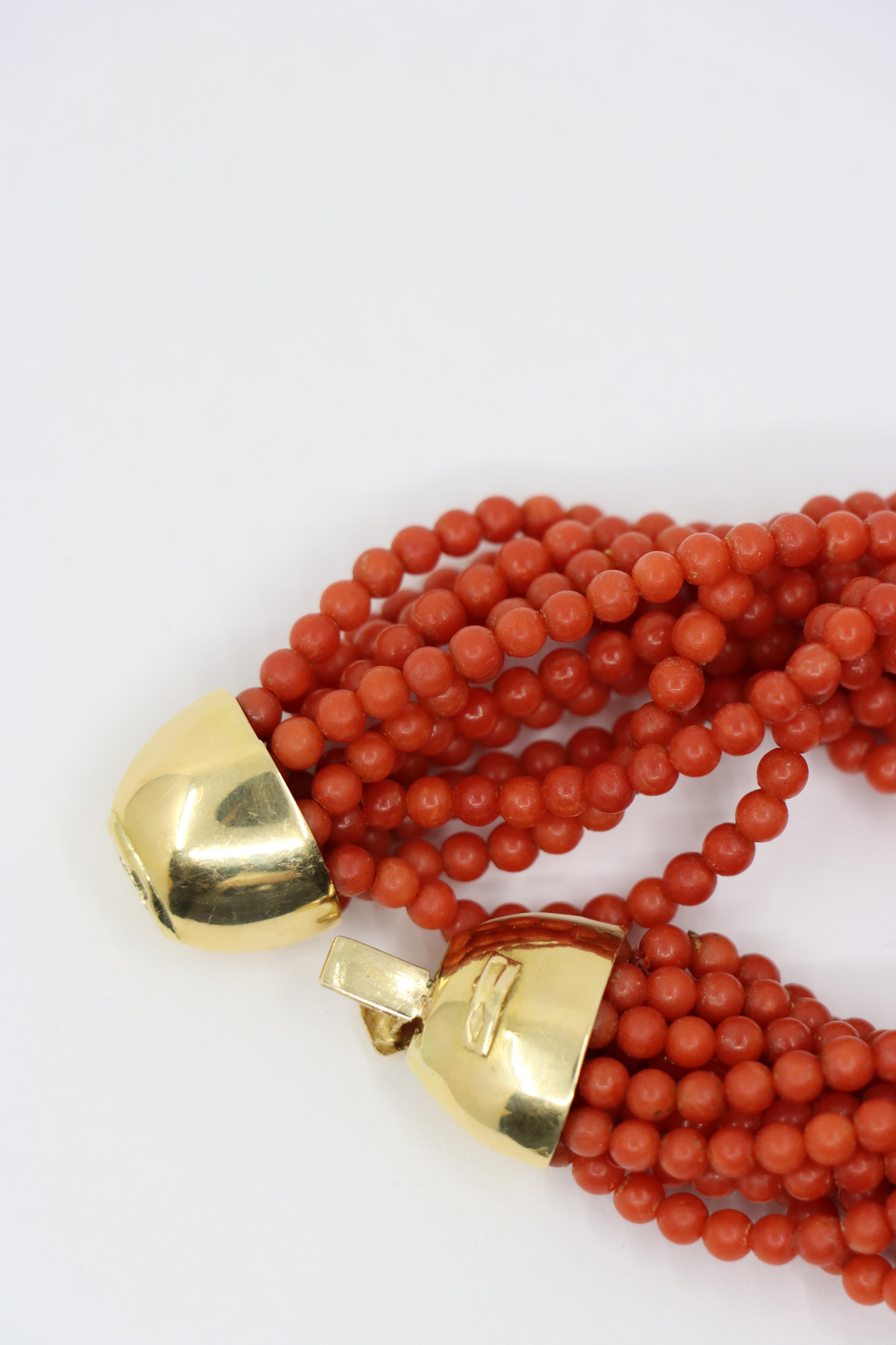 18K Gold Muti-Stands Coral Beads Necklace For Sale 4