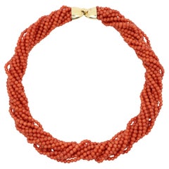 18K Gold Muti-Stands Coral Beads Necklace