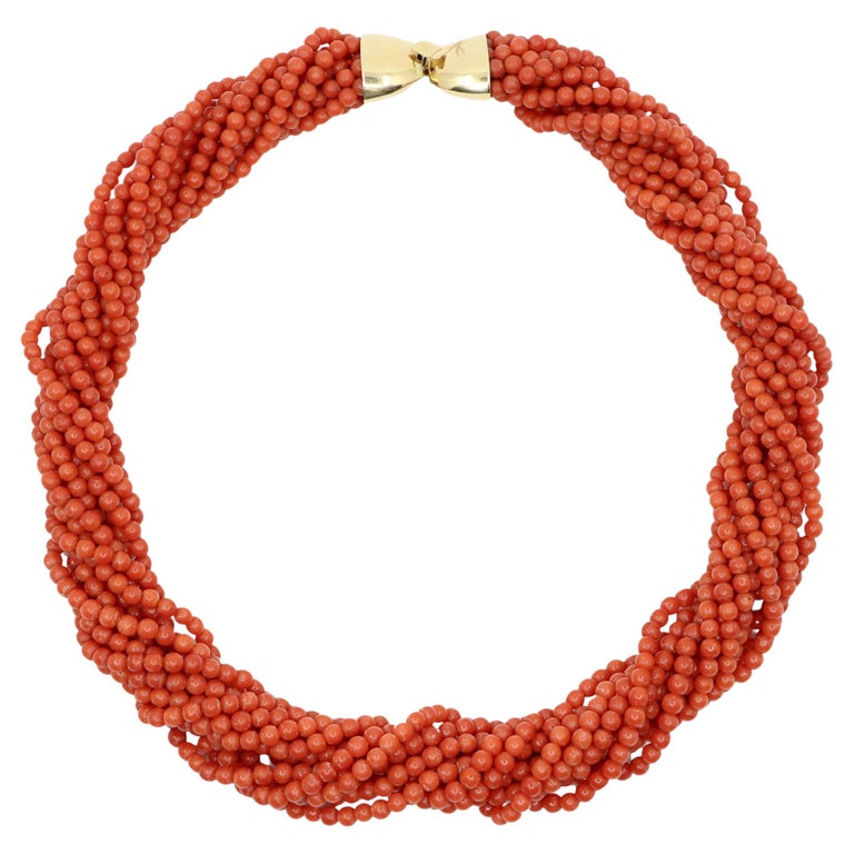 Collier Vintage Années 80 Perles Fausses Et Corail Brut - 90 Cm - Sautoir Superbe