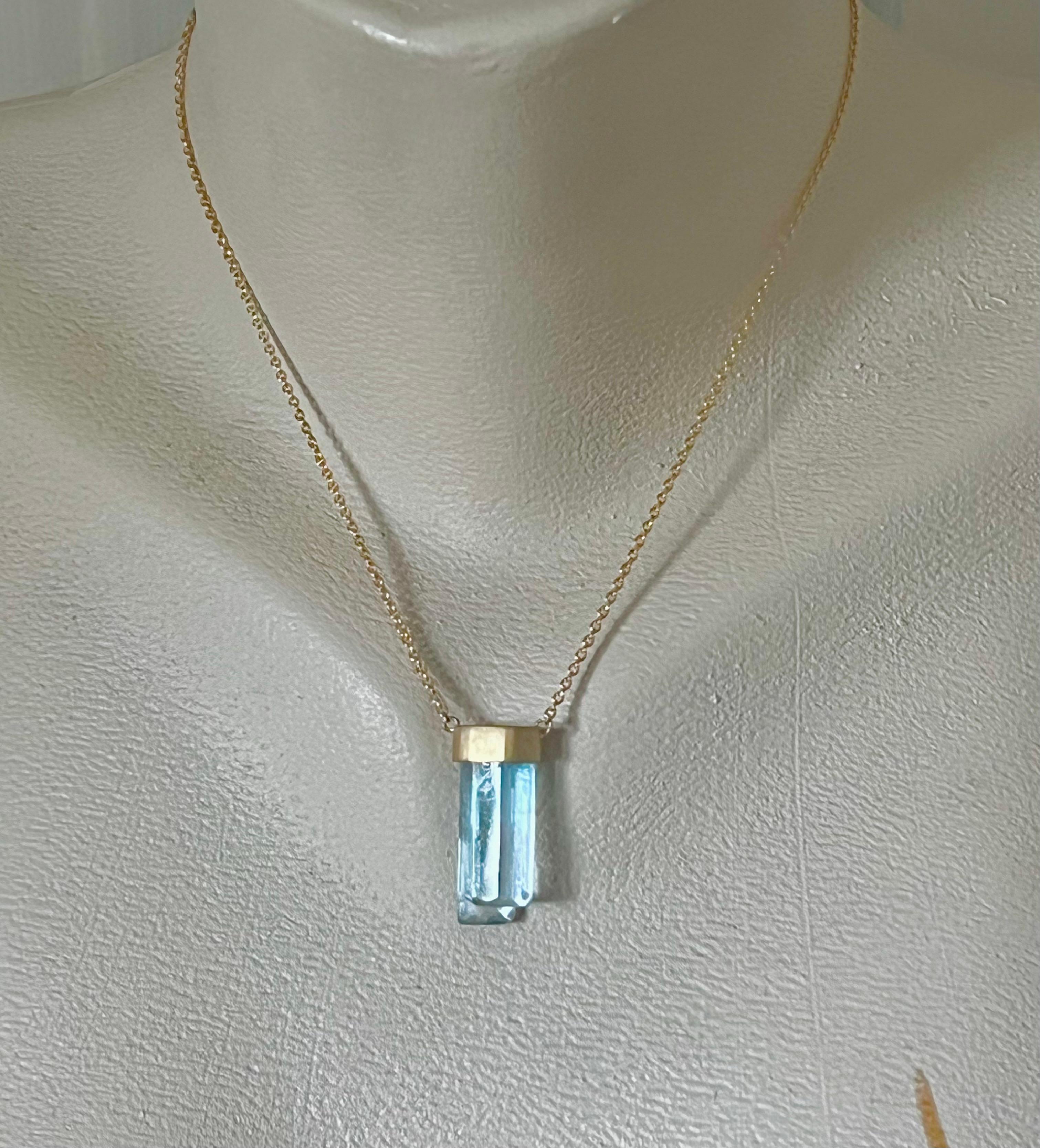 This handmade piece is a one of a kind, made with 26 CT’s of natural Afghani Aquamarine crystal and solid 18k yellow gold. This is a powerful piece, made with intention for manifesting your desires of your heart. If you’re new to energy work then