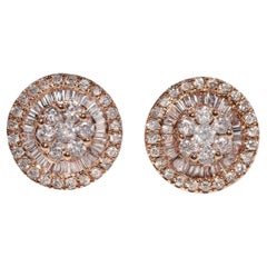 18k Gold Natural Baguette Cut And Brilliant Cut Diamond Stud Earring