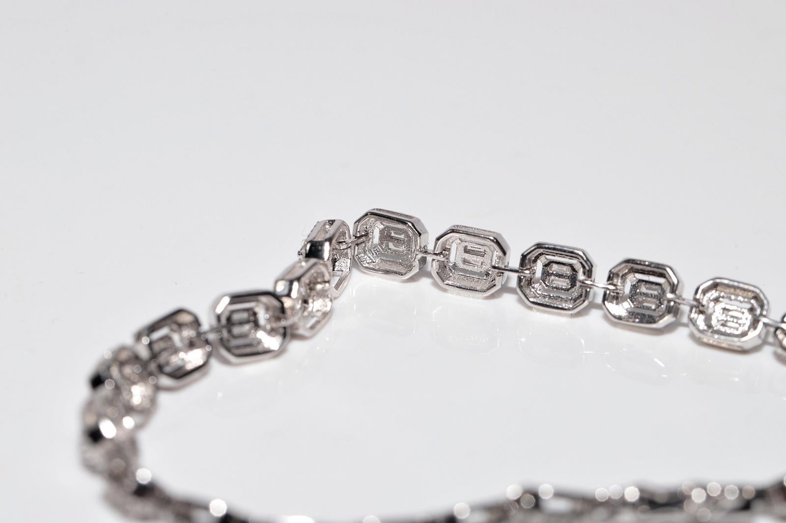 18k Gold Natürlicher Diamant im Baguetteschliff und Brillantschliff  Tennis-Armband im Angebot 5