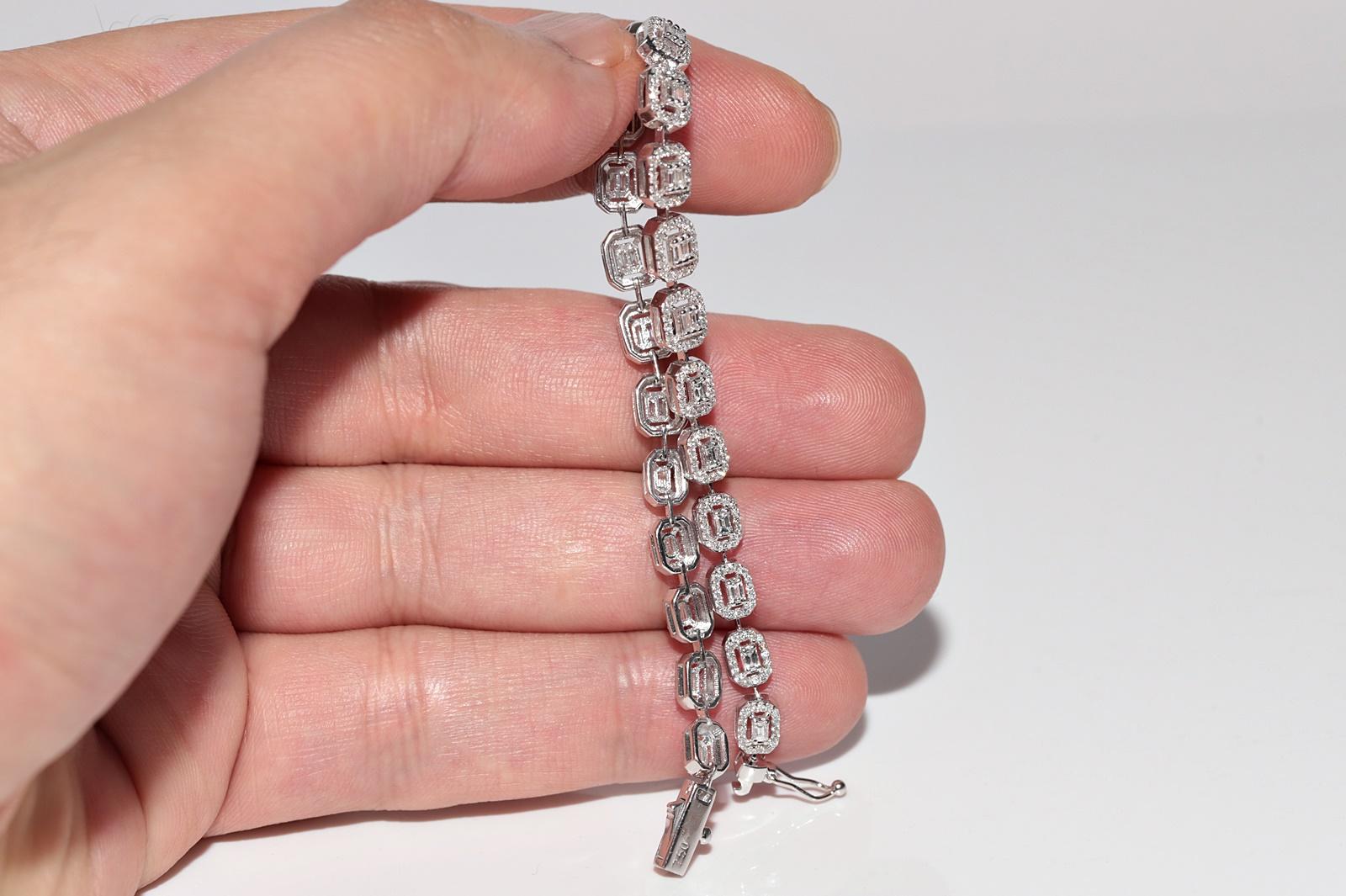 18k Gold Natürlicher Diamant im Baguetteschliff und Brillantschliff  Tennis-Armband im Angebot 8