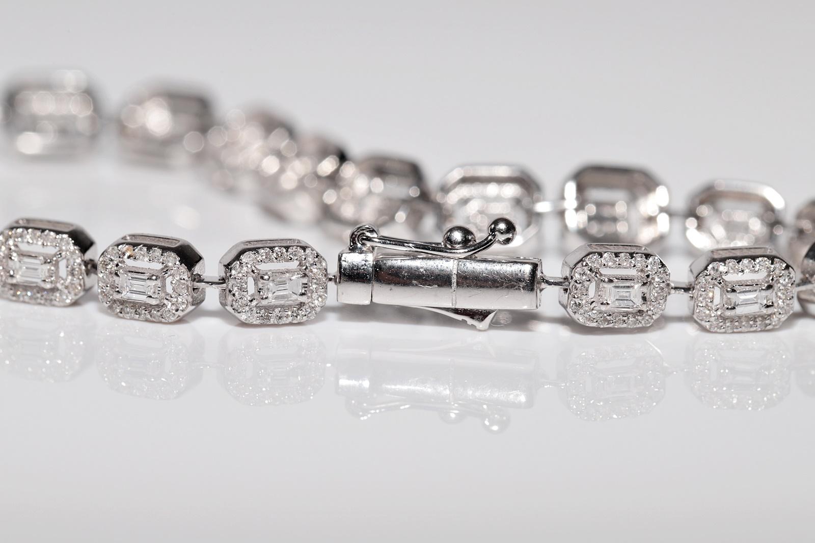 18k Gold Natürlicher Diamant im Baguetteschliff und Brillantschliff  Tennis-Armband im Angebot 4