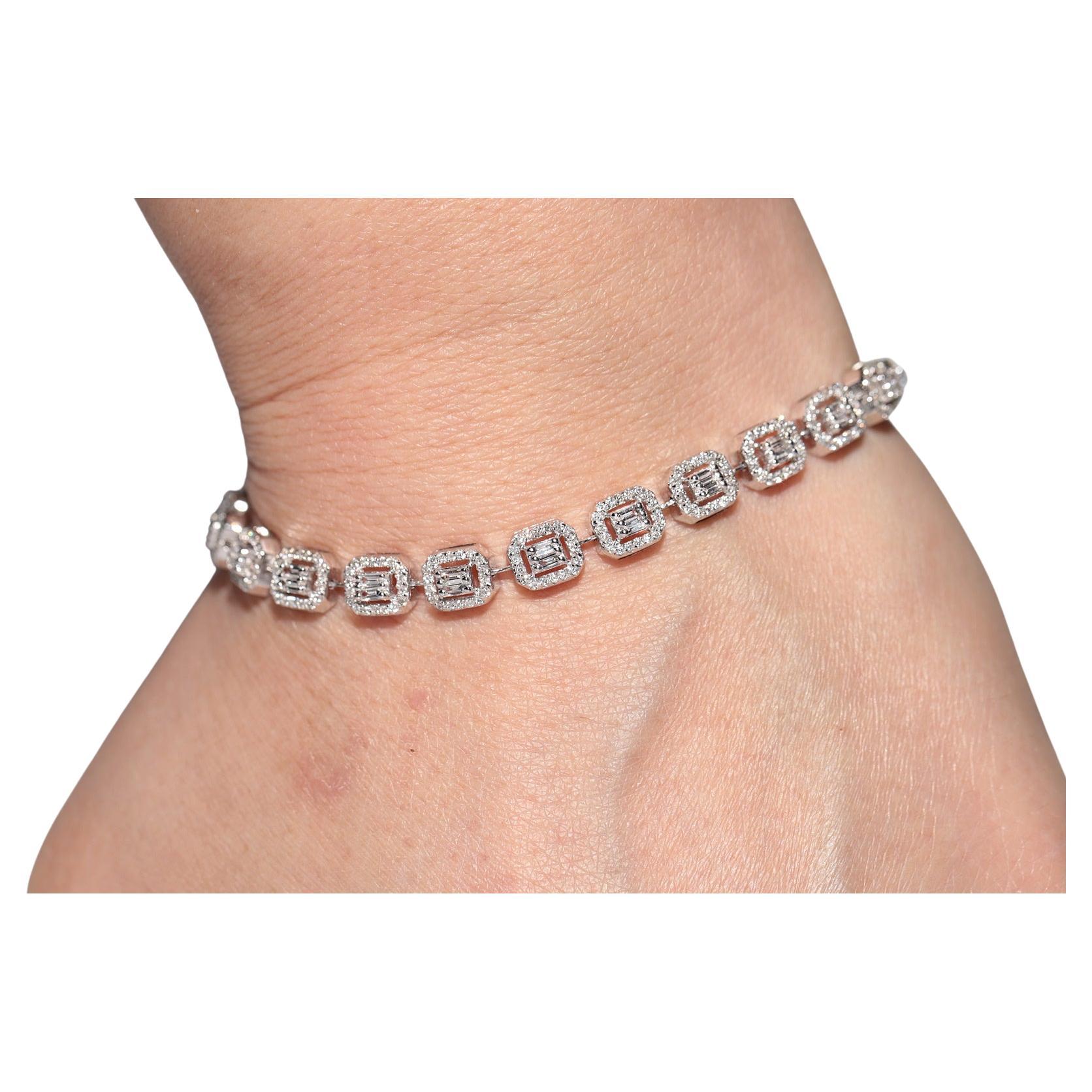 Or 18k Diamant naturel taille baguette et taille brillant  Bracelet de tennis
