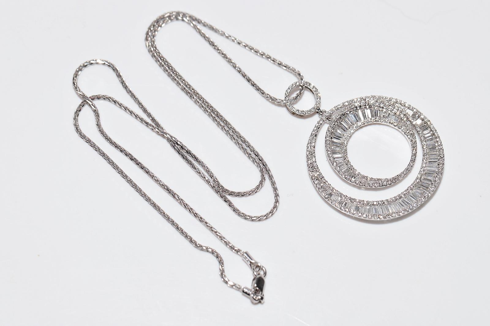 18 Karat Gold Natürlicher Baguetteschliff Diamant Dekorierter Anhänger Halskette im Angebot 8