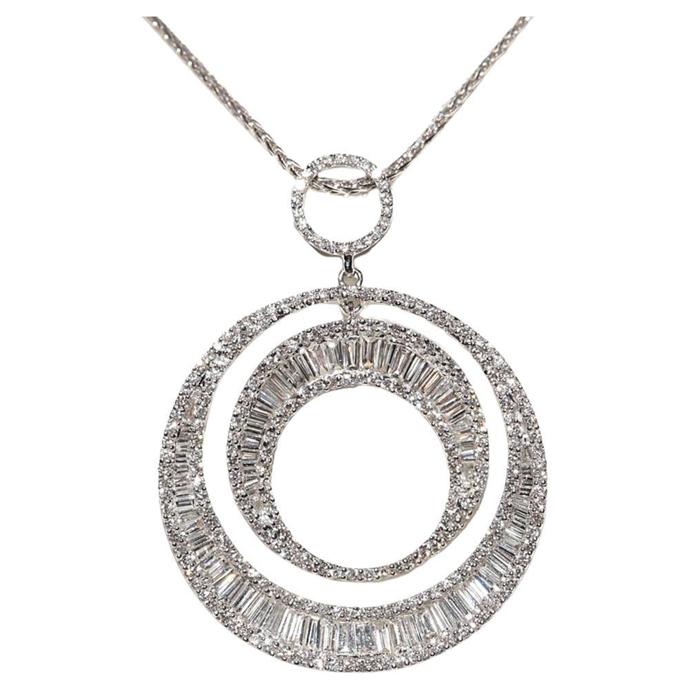 18k Gold Natural Baguette Cut Diamond Decorated Pendant Necklace