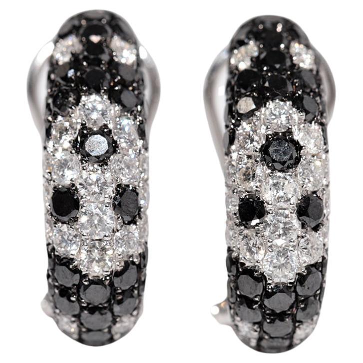 18k Gold Natural Black Diamond And White Diamond Decorated Omega Back Earring