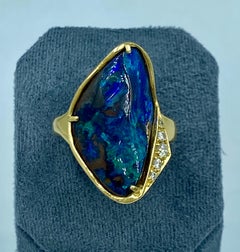 18k gold natural black opal and diamond cocktail ring
