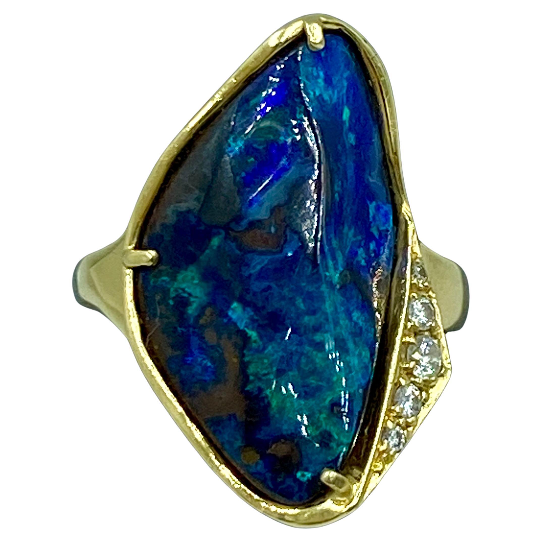 18k gold natural black opal and diamond cocktail ring