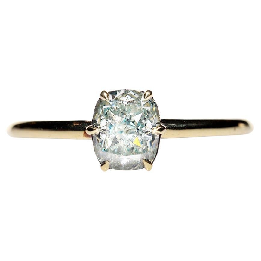 18k Gold Natural Cushion Cut Diamond Decorated Solitaire Ring