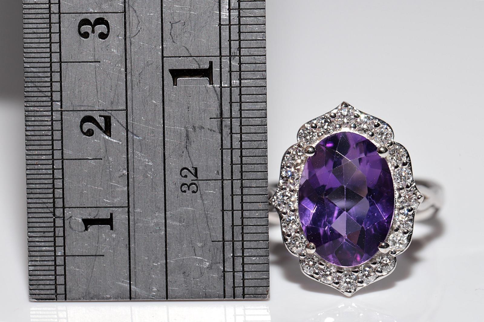 Anillo Fuerte de Oro de 18 K Decorado con Diamantes Naturales y Amatistas Corte brillante en venta