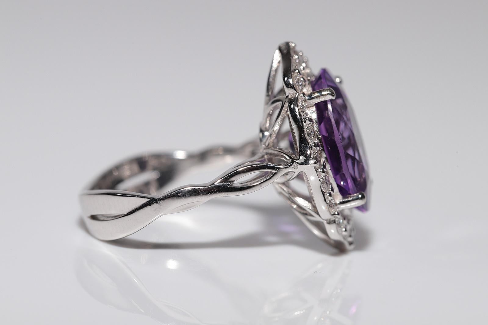 18 Karat Gold Natürlicher Diamant und Amethyst Dekorierter starker Ring Damen im Angebot