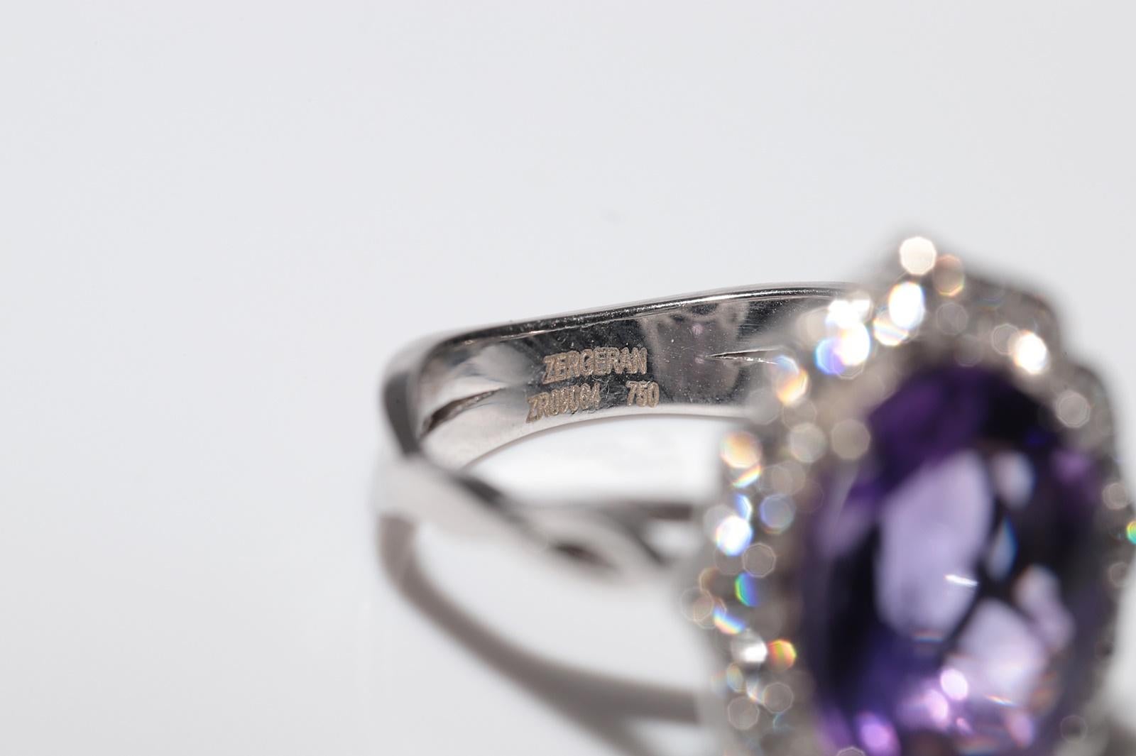 Anillo Fuerte de Oro de 18 K Decorado con Diamantes Naturales y Amatistas en venta 2
