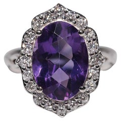 Bague solide en or 18 carats décorée de diamants naturels et d
améthystes