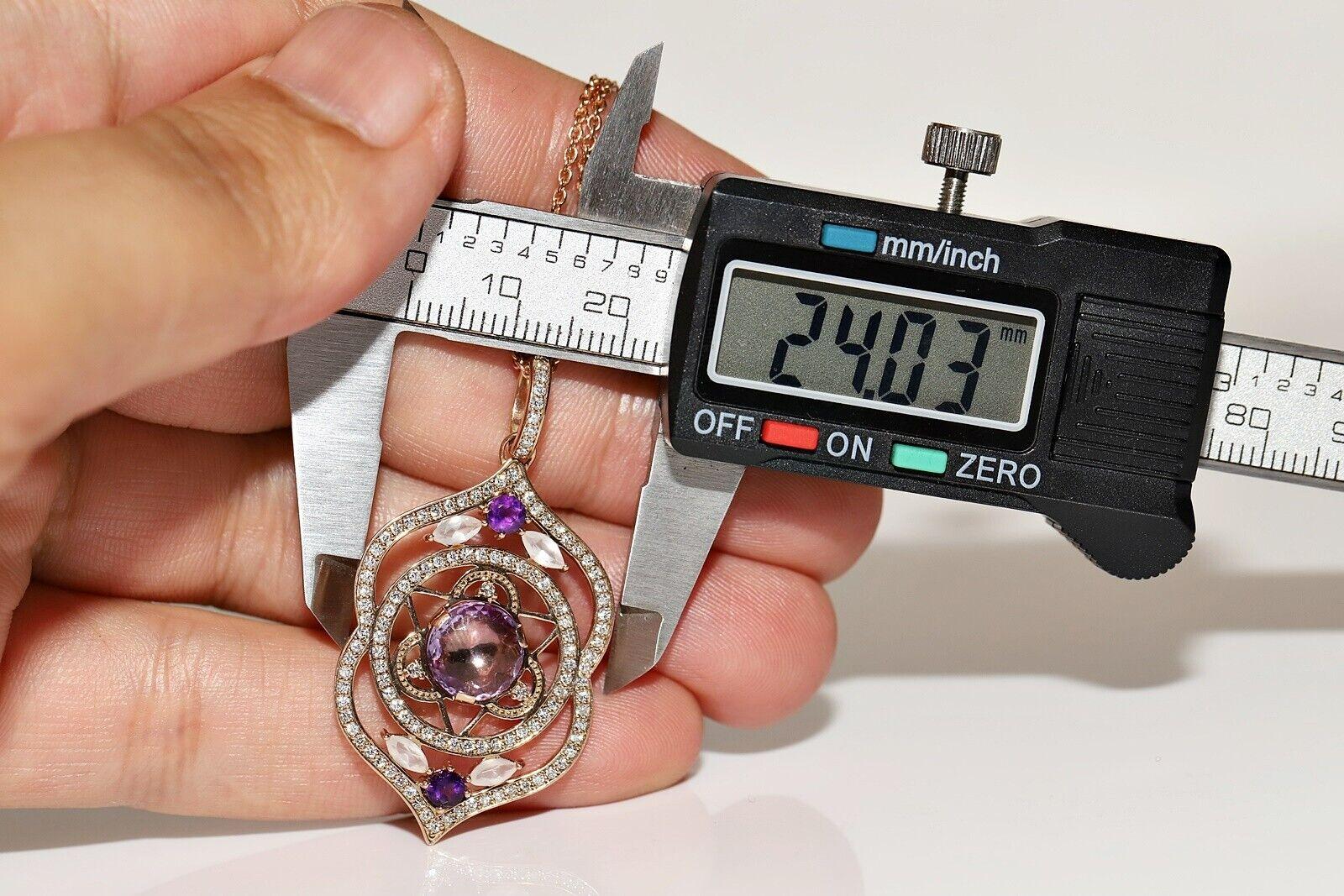18k Gold Natural Diamond And Amethyst Decrated Pretty Pendant Necklace For Sale 4